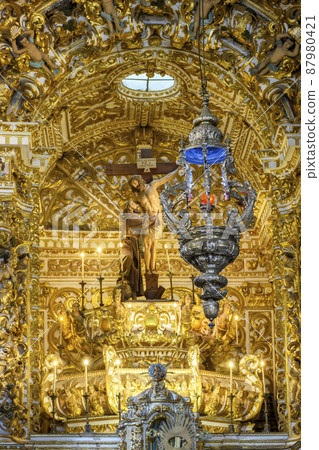 Altar of old and historic baroque church gold leaf 87980421