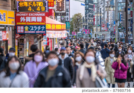 Tokyo cityscape of Japan March 21st, the last day of spread prevention. It will be canceled tomorrow while the 6th wave continues. Busy Ueno Hirokoji = 21st 87980756
