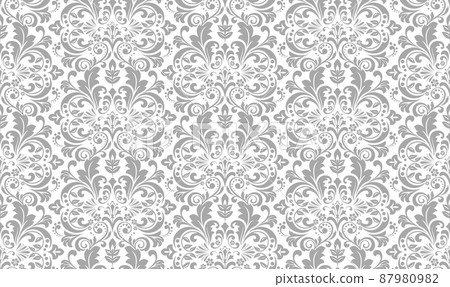 Wallpaper in the style of Baroque. Seamless vector background. White and gray floral ornament. Graphic pattern for fabric, wallpaper, packaging. Ornate Damask flower ornament. Wallpaper in the style of Baroque. Seamless vector background. White and gray floral ornament. Graphic pattern for fabric, wallpaper, packaging. Ornate Damask flower ornament. 87980982