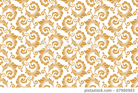 Flower pattern. Seamless white and gold ornament. Graphic vector background. Ornament for fabric, wallpaper, packaging 87980983