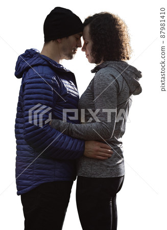 Man and Woman Couple Standing Toghether. Isolated on White Background. Man and Woman Couple Standing Toghether. Isolated on White Background. 87981410