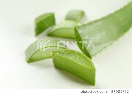 Aloe vera leaf and slices on white background 87981732