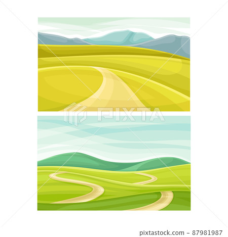 Summer landscape. Scenes of nature with green field and road vector illustration Summer landscape. Scenes of nature with green field and road vector illustration 87981987