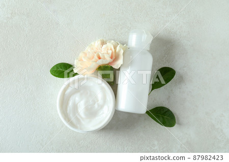 Natural spa cosmetics on white textured table 87982423