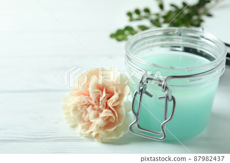 Natural spa cosmetics on white wooden table 87982437