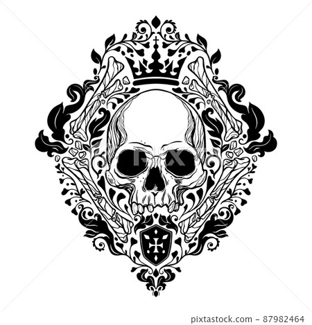 Floral Royal Skull Damask art Floral Royal Skull Damask art 87982464