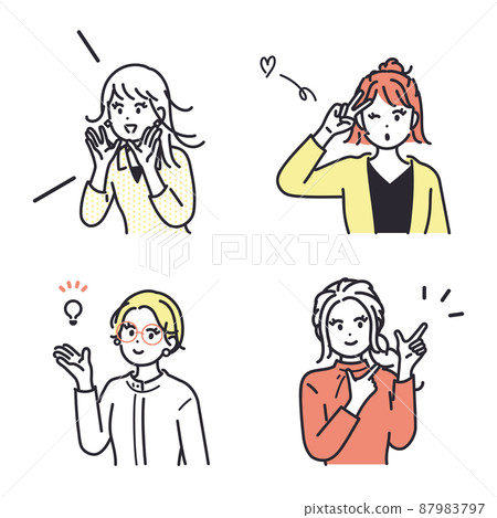 Image illustration set of young women taking various positive poses 87983797