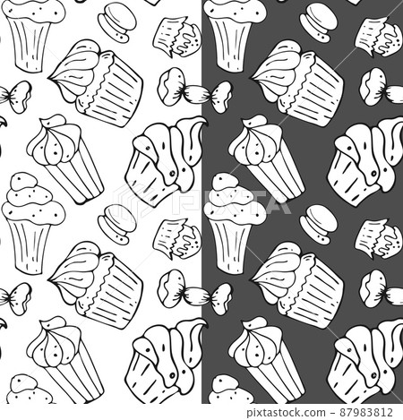 Sweet cakes seamless pattern. Hand drawn ink... - Stock Illustration ...