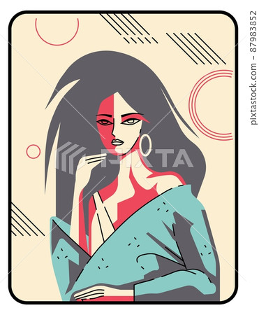 Girl in bathrobe in front of the mirror, minimalist flat illustration 87983852