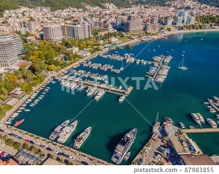 Old town in Budva in a beautiful summer day, Montenegro. Aerial image. Top view 87983855