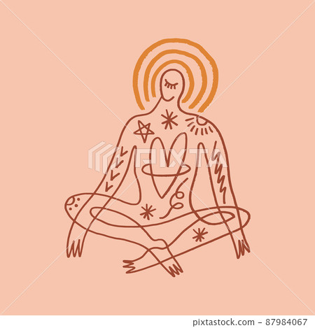 Image Details ISS_5646_05715 - Meditation. Yoga man Silhouette.. Yoga man  Silhouette. Hand drawn vector illustration. Meditation in lotus pose  Padmasana