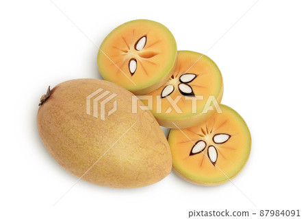Sapodilla isolated on white background with clipping path and full depth of field. Top view. Flat lay 87984091