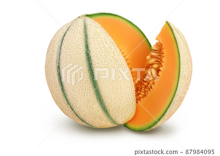 Cantaloupe melon isolated on white background with clipping path and full depth of field, Cantaloupe melon isolated on white background with clipping path and full depth of field, 87984095
