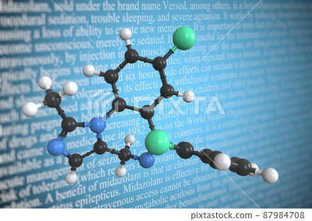 Molecular model of midazolam, 3D rendering 87984708