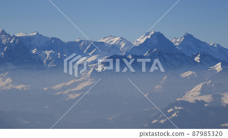 Majestic mountains Eiger, Monch and Jungfrau in winter. Swiss Alps. Majestic mountains Eiger, Monch and Jungfrau in winter. Swiss Alps. 87985320