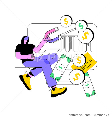 Financial crimes abstract concept vector illustration. Financial fraud, economic crime commission, money laundering, black market goods, tax evasion scandal, investment scam abstract metaphor. 87985373