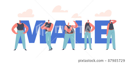 Male Body Figure Types Concept. Men Characters Hourglass, Inverted Triangle, Round, Rectangle and Pear Shapes Banner 87985729