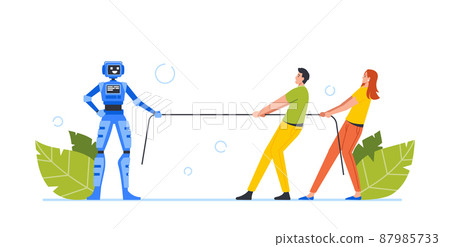 Human Character Pulling Rope Human Worker Characters Pulling Rope Against... - Stock Illustration ...