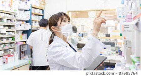 一名在配藥藥房工作的婦女 一名在配藥藥房工作的婦女 87985764