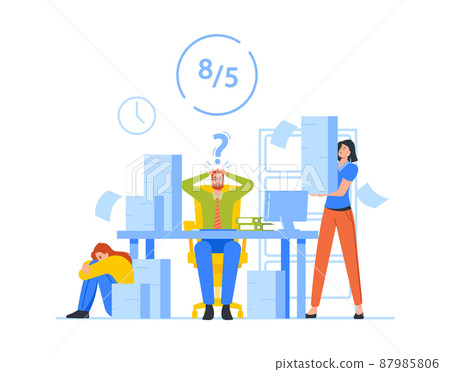 Manual Labor, Deadline, Office Chaos Concept, Stressed Employees, Workers Hurry Up with Job, Work Rush, Busy Overwork 87985806