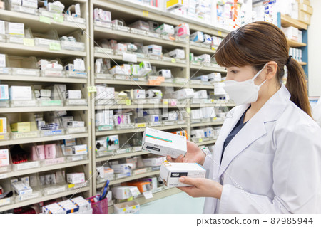 一名在配藥藥房工作的婦女 一名在配藥藥房工作的婦女 87985944