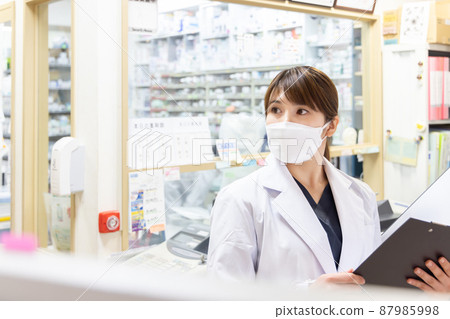 一名在配藥藥房工作的婦女 一名在配藥藥房工作的婦女 87985998