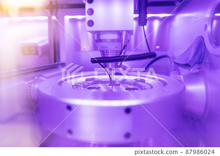 Cad cam milling machine in dental laboratory. Production of high esthetic dental crowns and dentures. 87986024