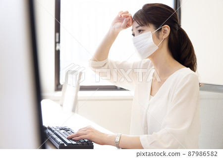 A business woman who is worried about management due to defense A business woman who is worried about management due to defense 87986582