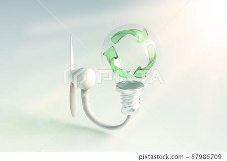 Renewable energy image of light bulbs and wind power 87986709