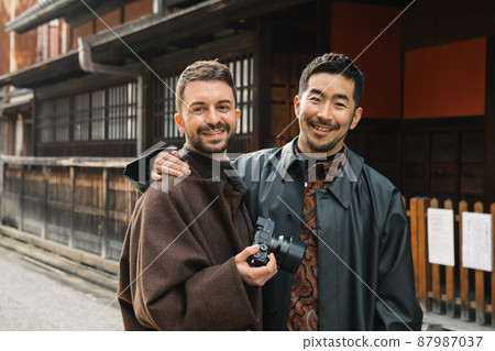 Two men sightseeing in Kyoto Two men sightseeing in Kyoto 87987037