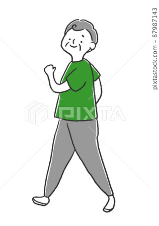 Senior man walking cheerfully Senior man walking cheerfully 87987143