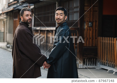 Portrait of a homosexual couple walking in Kyoto Portrait of a homosexual couple walking in Kyoto 87987148