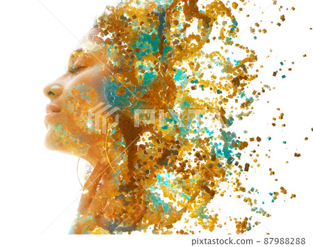 Procedurally generated graphics combined with a portrait of an attractive woman 87988288