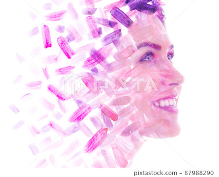 Paintography. Colorful painting combined with a portrait of a young woman 87988290