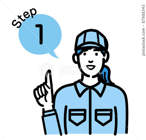 Step 1 Young woman in work clothes explaining... - Stock Illustration ...