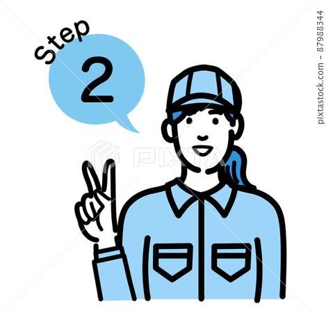 Step 2 Young woman in work clothes explaining... - Stock Illustration ...
