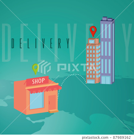 Shop building connected to residential buildings Delivery concept art Vector Shop building connected to residential buildings Delivery concept art Vector 87989162