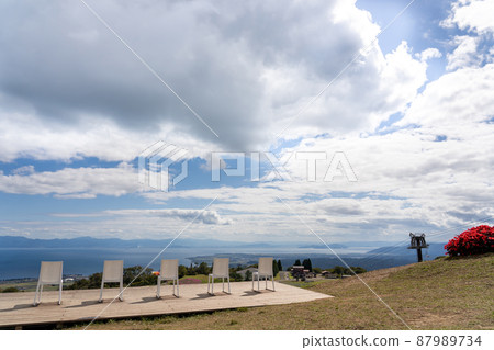 Takashima City, Shiga Prefecture Autumn Biwako Chairs lined up on the summit of Mt. Hakodate 87989734