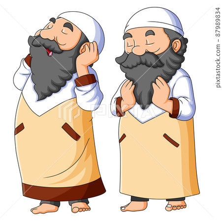 The arab old man is calling for praying and praying in the mosque The arab old man is calling for praying and praying in the mosque 87989834
