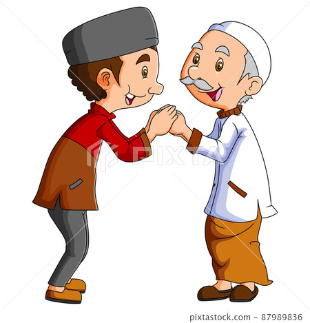 The old man is giving the forgiveness to the young man The old man is giving the forgiveness to the young man 87989836