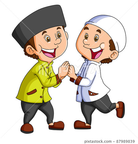 The two boys are meeting and celebrating eid al fitr The two boys are meeting and celebrating eid al fitr 87989839
