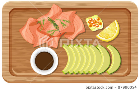 Top view of breakfast on a wooden tray 87990054