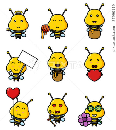 The cute bee with the honey of the mascot bundle set The cute bee with the honey of the mascot bundle set 87990119