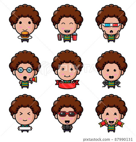 The happy boy in the cinema of the mascot bundle set  87990131