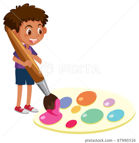A boy with palette of watercolor A boy with palette of watercolor 87990316
