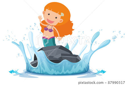 A water splash with mermaid on a stone on white background A water splash with mermaid on a stone on white background 87990317
