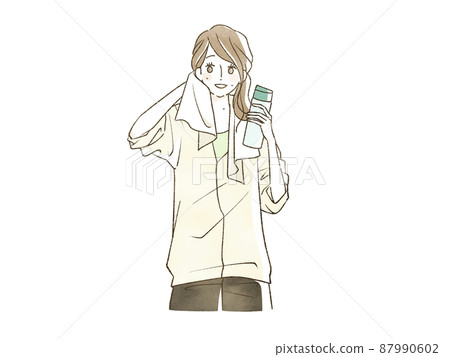 Woman wiping sweat with towel Woman wiping sweat with towel 87990602