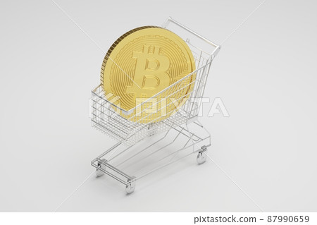 Isometric 3D rendering gold Bitcoin with shopping trolley, Cryptocurrency investment technology digital money concept design on white background with copy space Isometric 3D rendering gold Bitcoin with shopping trolley, Cryptocurrency investment technology digital money concept design on white background with copy space 87990659