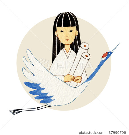 Japanese folk tale Tsuru no Ongae watercolor illustration Japanese folk tale Tsuru no Ongae watercolor illustration 87990706