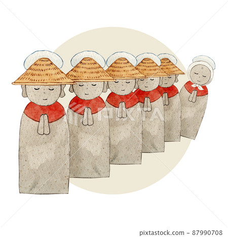 Japanese folk tale Kasa Jizo watercolor illustration Japanese folk tale Kasa Jizo watercolor illustration 87990708